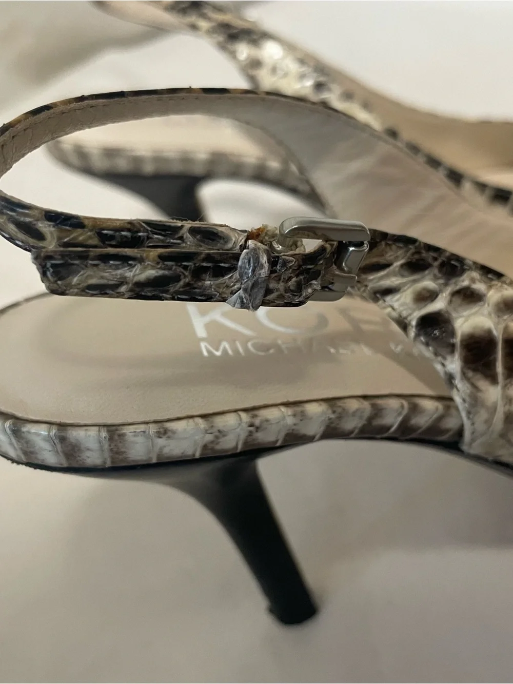 KORS Michael Kors Beige and Black Snake-Print Slingback Pumps
